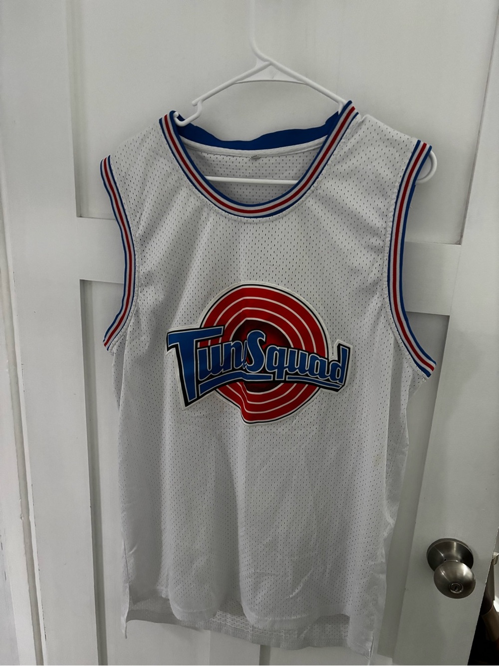 Tune Squad Lola White Mesh Basketball Jersey with Red & Blue Logo Size Large
